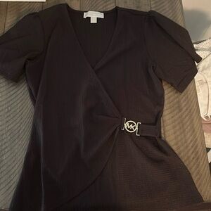 Michael Kors brown cross blouse with gold buckle size small